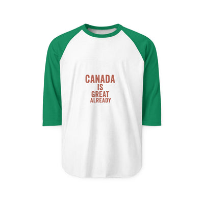 Raglan Shirt — "Canada Is Great Already" Vintage Hockey-Style Tee