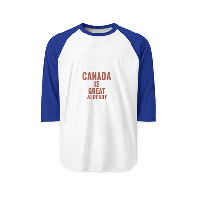 Raglan Shirt — "Canada Is Great Already" Vintage Hockey-Style Tee