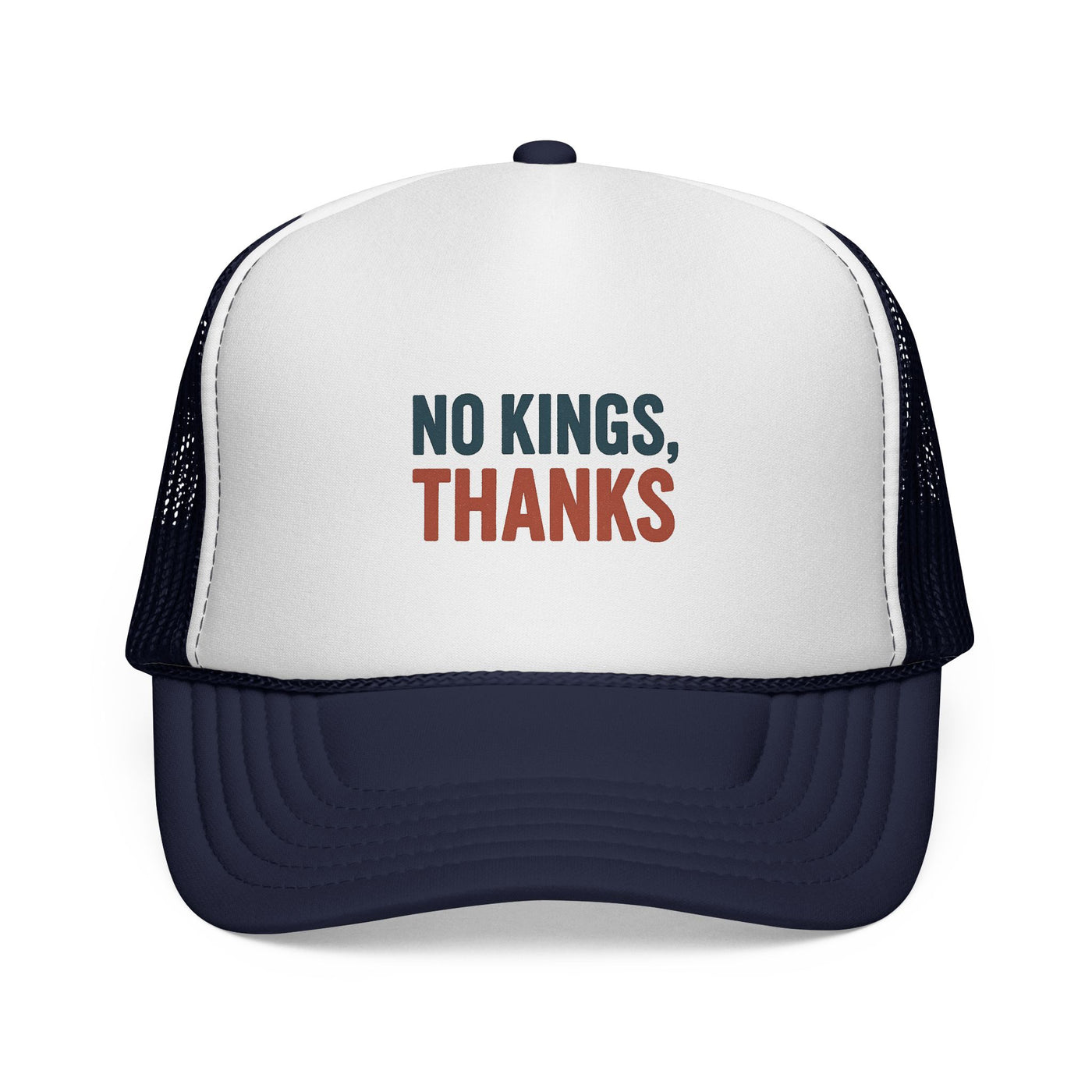 Trucker Cap — "No Kings, Thanks" Embroidered Mesh Hat