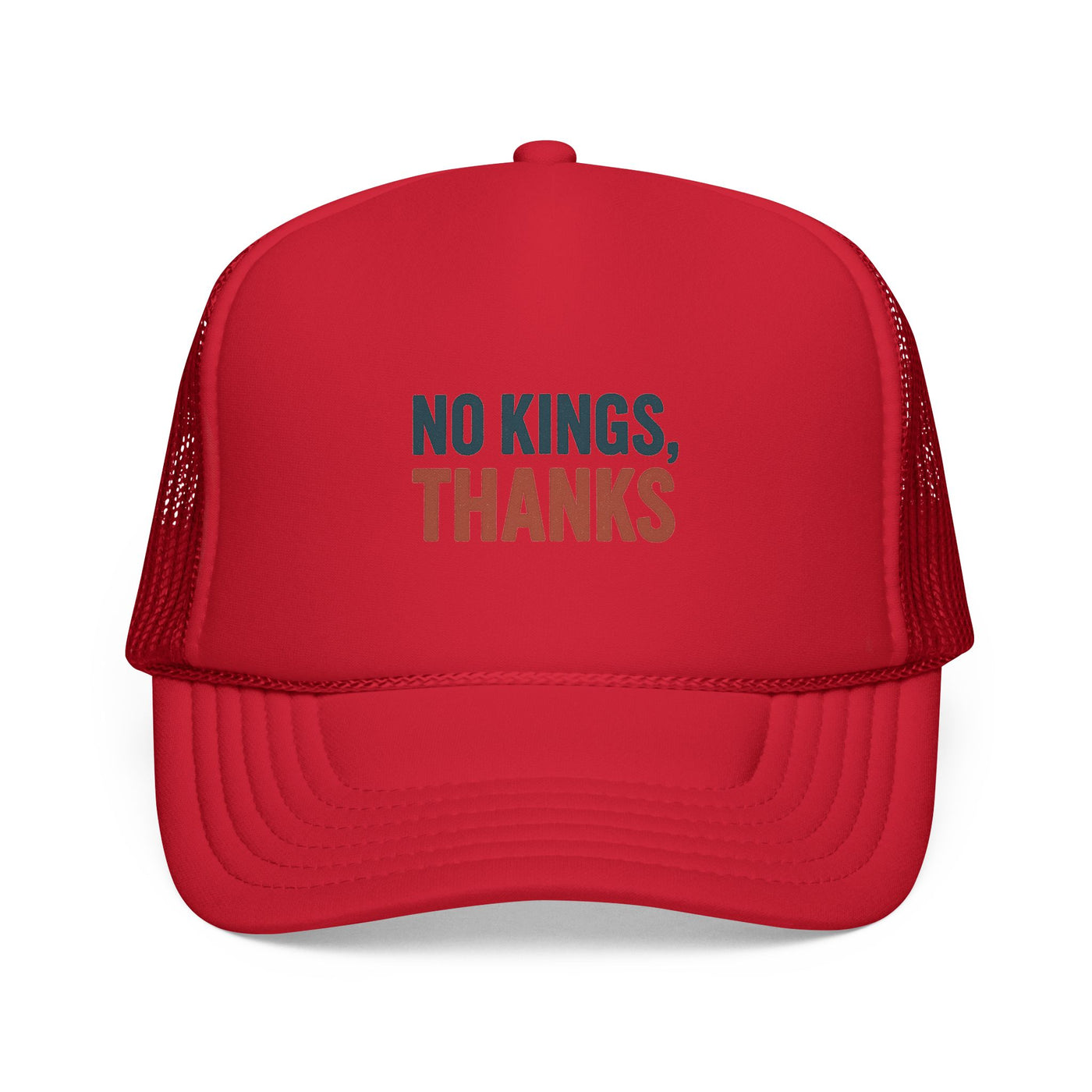 Trucker Cap — "No Kings, Thanks" Embroidered Mesh Hat