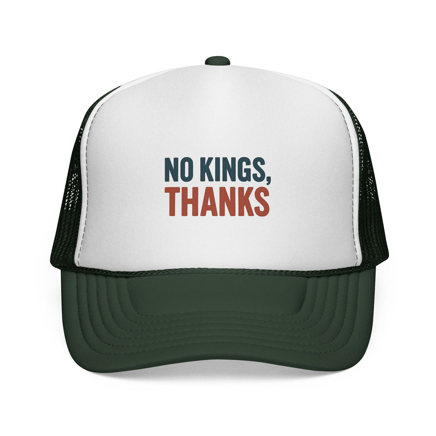 Trucker Cap — "No Kings, Thanks" Embroidered Mesh Hat