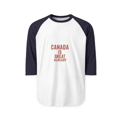 Raglan Shirt — "Canada Is Great Already" Vintage Hockey-Style Tee