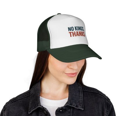 Trucker Cap — "No Kings, Thanks" Embroidered Mesh Hat