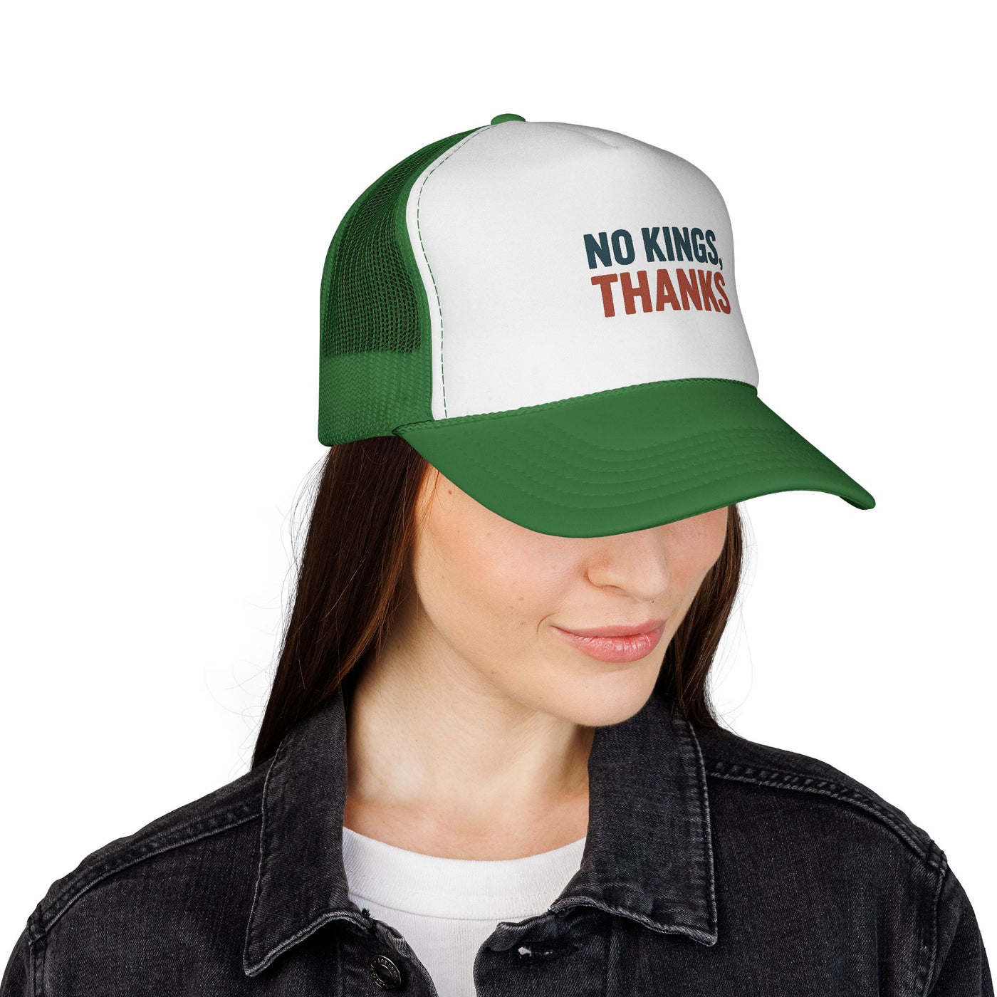Trucker Cap — "No Kings, Thanks" Embroidered Mesh Hat