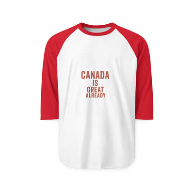 Raglan Shirt — "Canada Is Great Already" Vintage Hockey-Style Tee
